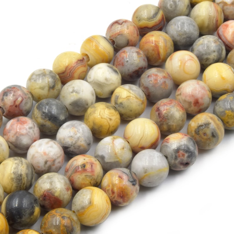 7.5 Strand Mixed YellowGray Crazy Lace Agate Smooth Round Shaped Beads Large Hole Crazy Lace Agate Bead