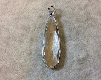 Gunmetal Plated Quartz Teardrop Pendant – Faceted Clear Bezel (13mm x 44mm)