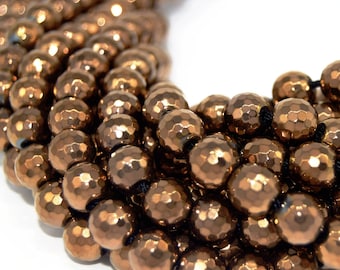 Hematite Beads |   Faceted Metallic Bronze Round Natural Gemstone Beads - 4mm 6mm 8mm 10mm Available