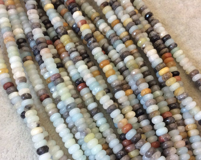 4mm Faceted Rondelle Shaped Multicolor Amazonite Beads - 16" Strand (Approximately 175 Beads) - Natural Semi-Precious Gemstone