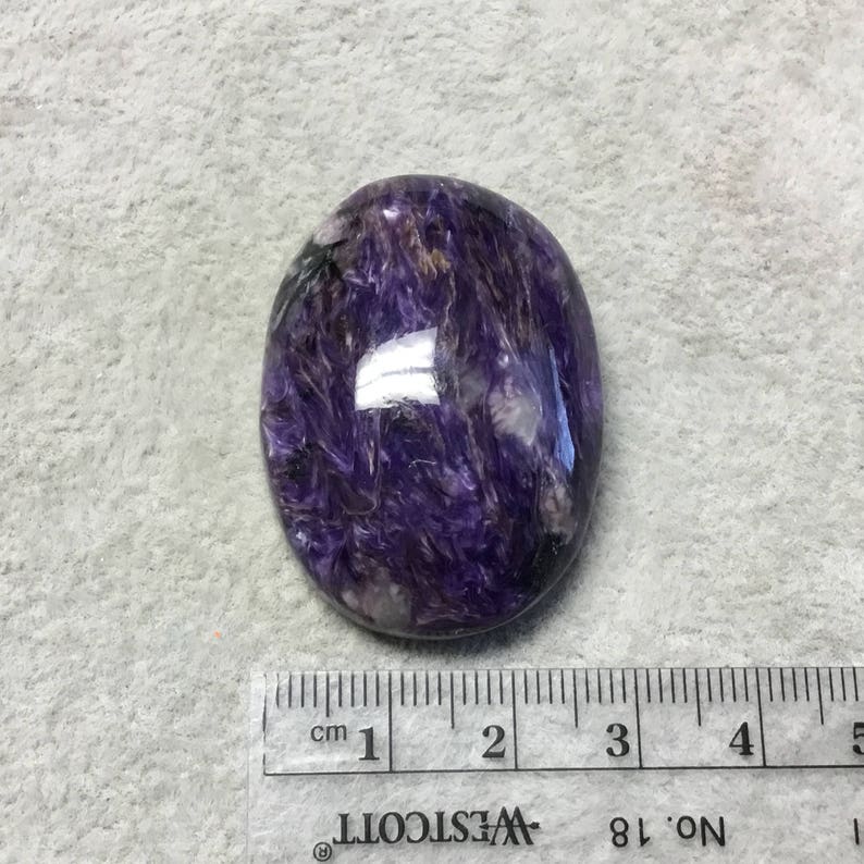 High Quality Gemstone Cab Measuring 29mm x 40mm OOAK Natural Purple Charoite Oblong Oval Shape Flat Back Cabochon 18 11mm Dome Height