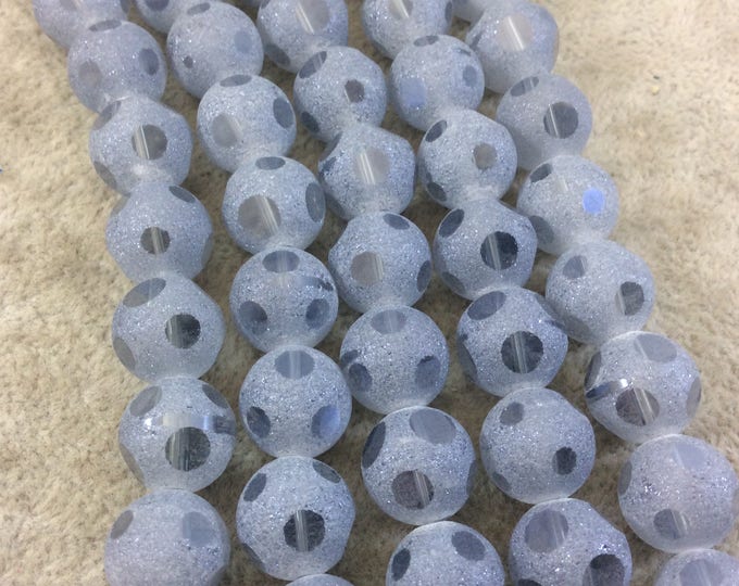 Chinese Crystal Beads | 12mm Transparent Spotted Matte Finish AB Blue Gray Glass Round Ball Beads