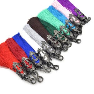 Fancy Tassel Pendant | Gunmetal Pave CZ Cap, Silk/Polyester Thread (17x86mm)