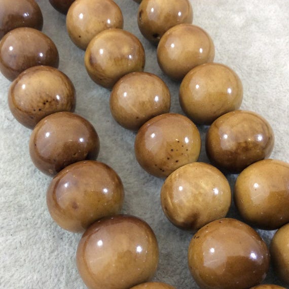 Light Brown Acrylic Faux Bone Round Beads – Smooth 24mm Jewelry Making Strand