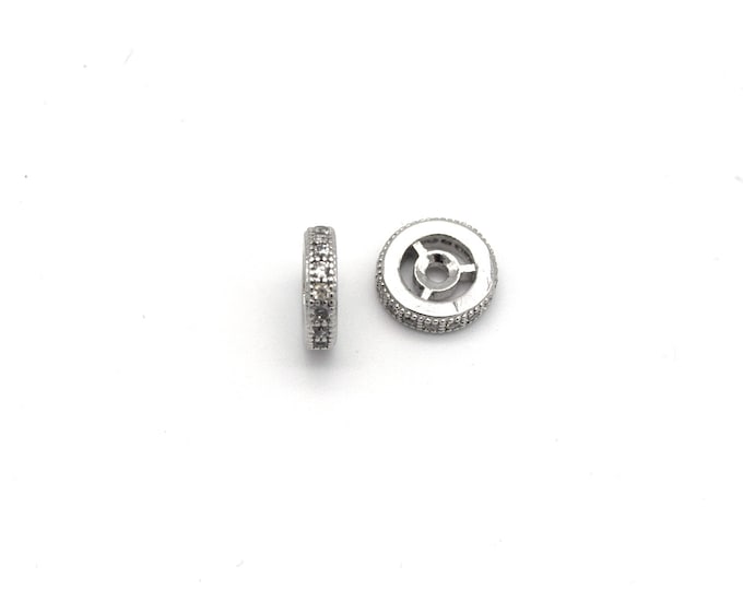 10mm x 10mm Silver Plated Cubic Zirconia Encrusted/Inlaid Eyed Donut/Ring Shaped Bead
