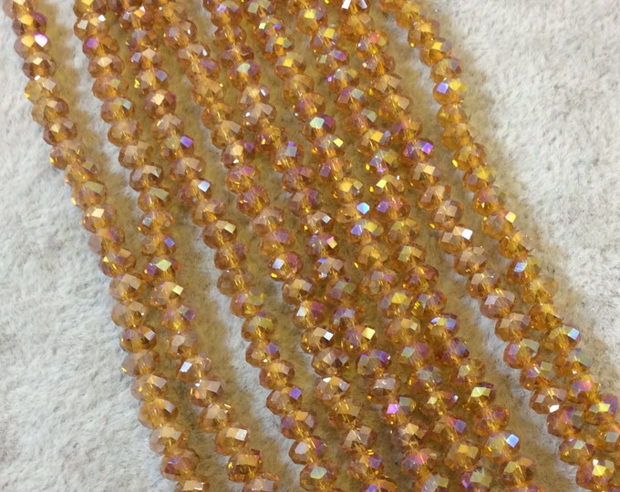 Chinese Crystal Beads | 4mm Faceted Mystic Transparent Deep Yellow Ochre Rondelle Glass Beads