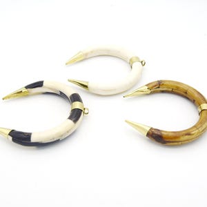Bone Crescent Pendant | Thick Double Ended Crescent Shaped Natural Ox Bone Gold Bail | White, Brown, Black and White Crescents - 2 SIZES