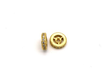 10mm x 10mm Gold Plated Cubic Zirconia Encrusted/Inlaid Eyed Donut/Ring Shaped Bead