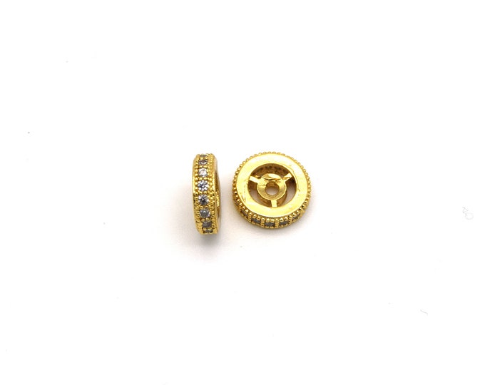 10mm x 10mm Gold Plated Cubic Zirconia Encrusted/Inlaid Eyed Donut/Ring Shaped Bead