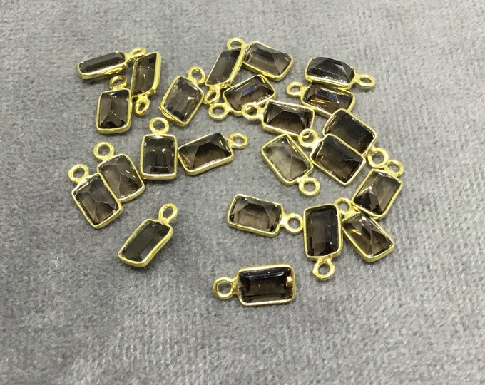 BULK PACK of Six (6) Gold Sterling Silver Pointed/Cut Stone Faceted Rectangle Shaped Smoky Quartz Bezel Pendants - Measuring 4mm x 6mm