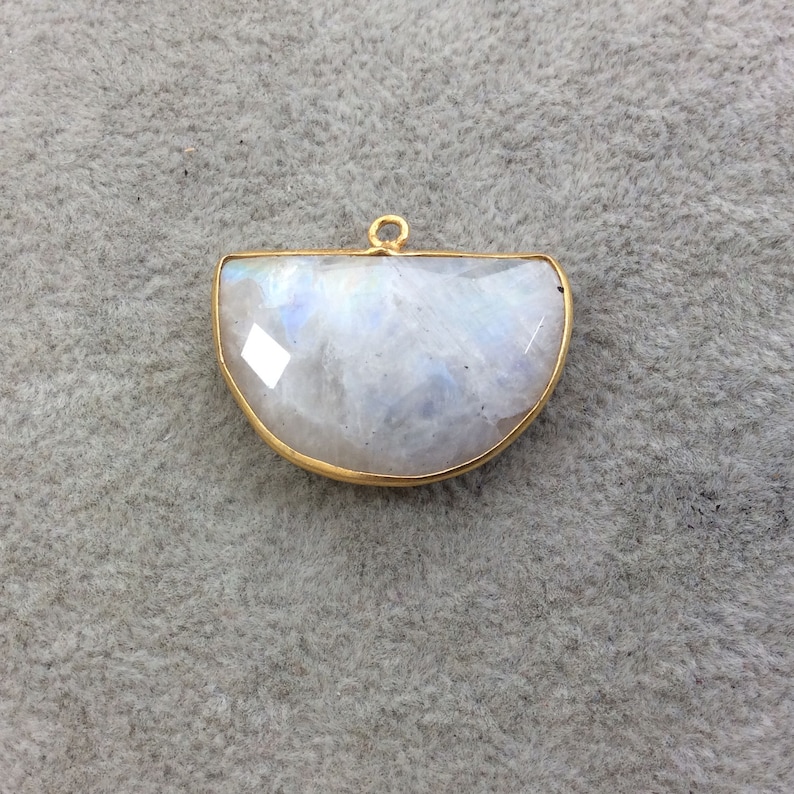 Randomly Chosen Gold Plated Natural Moonstone Faceted Half Moon Shaped Copper Bezel Pendant Sold Individually Measures 30mm x 20mm