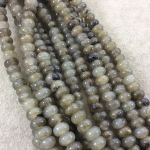 Labradorite Rondelle Beads: Iridescent Gray Gemstone, Large Hole 8&quot; Strand