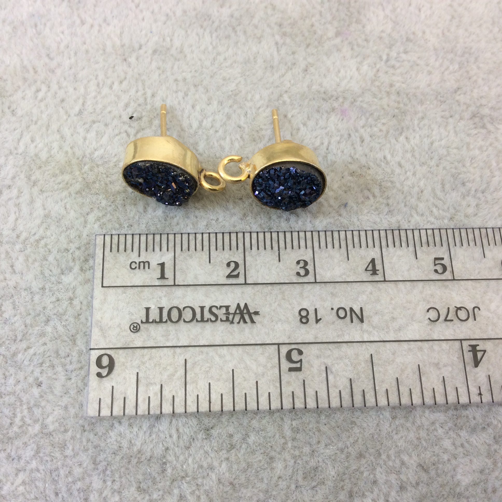 Dark Blue & Gold Post Druzy Earring - Fashion Stud Earrings