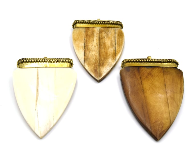 Bone Arrow Pendant | Ox Bone Arrow shaped Focal Pendant With Dotted Gold Cap | Tusk Pendant | Horn Pendant | White Arrow Brown Arrow