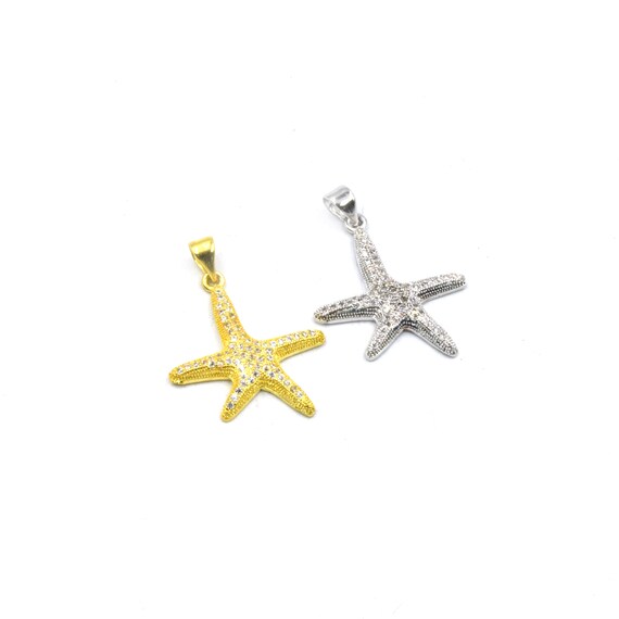 Starfish Charm with Cubic Zirconia Accent, Antiqued Sterling Silver Starfish Charm with Cubic Zirconia Accent, Antiqued Sterling Silver