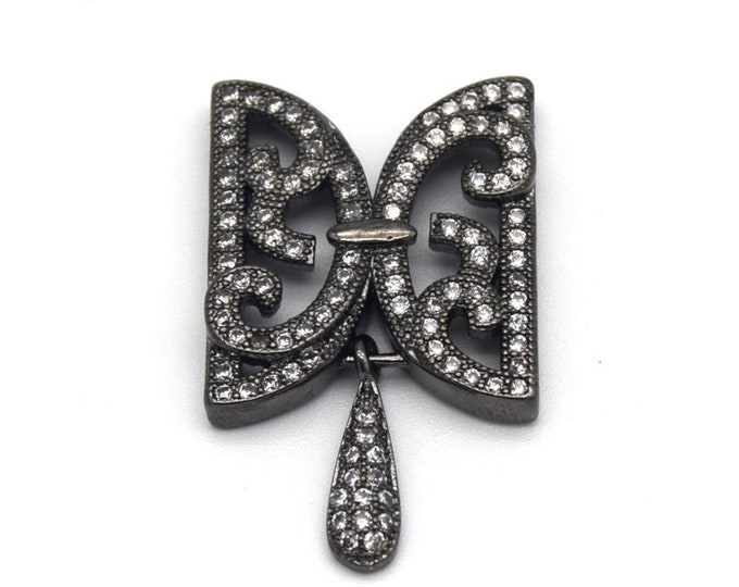15mm x 25mm Gunmetal Plated Cubic Zirconia Encrusted/Inlaid Ornate Butterflied Connector w Drop