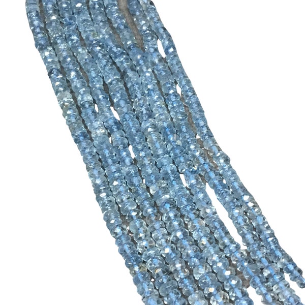 1.5-2mm x 3-3.5mm Faceted Transparent Light Blue Topaz Rondelle Beads - 8" Strand (Approx. 96 Beads) - Natural Semi-Precious Gemstone