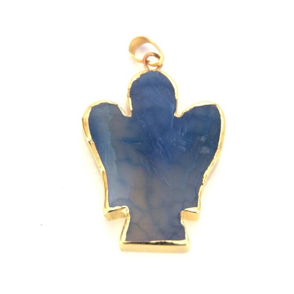 32mm x 42mm Gold Electroplated Deep Blue Mixed Agate Angel Shaped Pendant with Bail