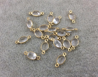 BULK LOT - Pack of Six (6) Gold Vermeil Pointed/Cut Stone Faceted Oval Shaped Clear Natural Quartz Bezel Connectors  Measures 5mm x 7mm
