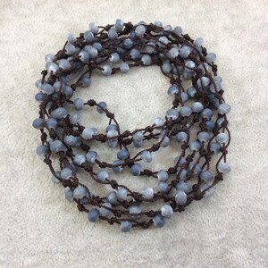 Chinese Crystal Beads Necklace | 6mm Faceted Rondelle, Bicolor Denim Blue (72" Woven Thread)
