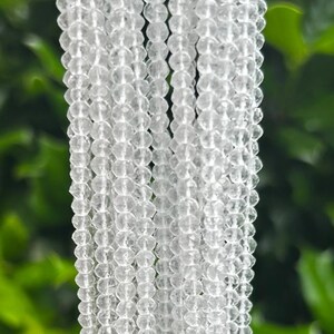 Clear Quartz Rondelle Beads -4mm Microfaceted Gemstone Beads | Hand-Cut High-Quality Indian Clear Quartz | 13.25&quot; Strand (Approx. 118 Beads)