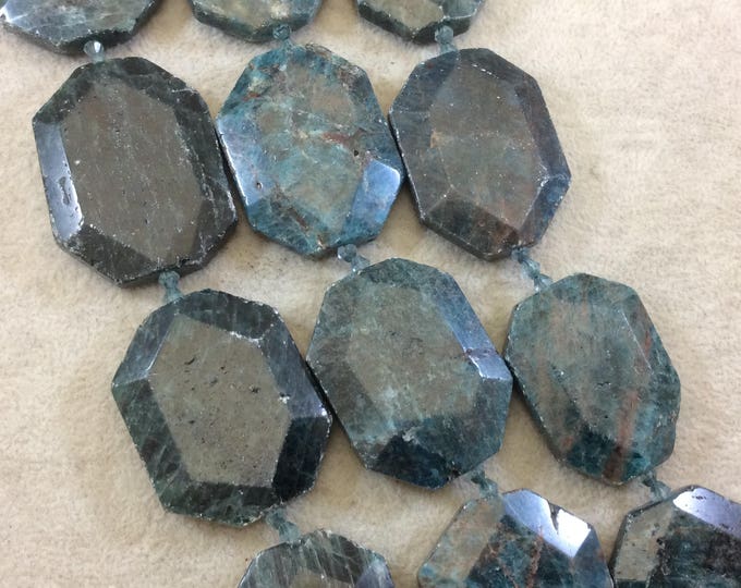 25-30mm x 35-40mm Faceted Green Apatite Flat Oval/Octagon Beads - 15" Strand (Approximately 9 Beads) - Natural Semi-Precious Gemstone