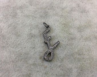 Genuine Pave Diamond Encrusted Gunmetal Plated Sterling Silver SCRIPT Alphabet Letter "E" - ~ 15mm x 22mm, Carat Weight Varies By Letter