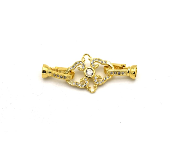 36mm Gold Plated Cubic Zirconia Encrusted/Inlaid Ornate Diamond Shaped Double Clasp Components