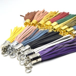 Leather Tassel Pendants with Ring | 3-inch Boho Charm (Gold/Silver Cap) Black Zipper Pull