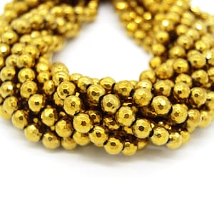 Faceted Metallic Gold Hematite Beads - 4mm 6mm 8mm 10mm Available