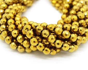 Faceted Metallic Gold Hematite Beads - 4mm 6mm 8mm 10mm Available