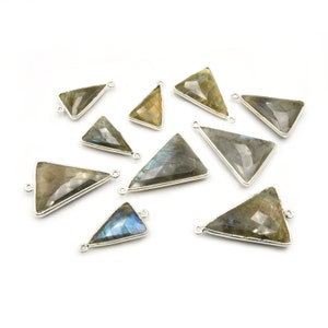 Labradorite Traingle Bezel Silver Finish | Faceted Pendant / Component Labradorite Focals