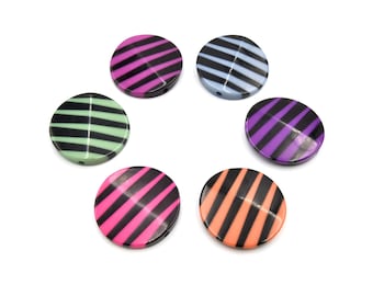 Acrylic Coin Beads | Black Striped Resin Focal Beads | Large Hole Beads | Colorful Beads | Focal for Necklace | Jewelry Supplies