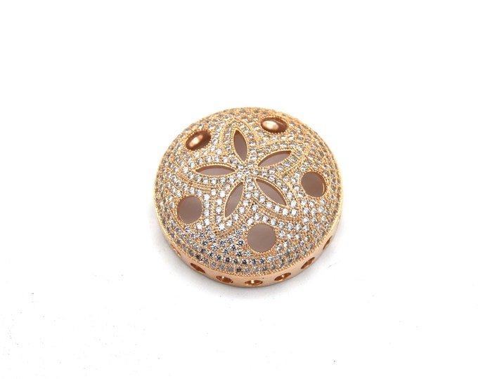 26mm Rose Gold Plated White CZ Cubic Zirconia Inlaid Flower/Star Open Round/Coin Shaped Slider
