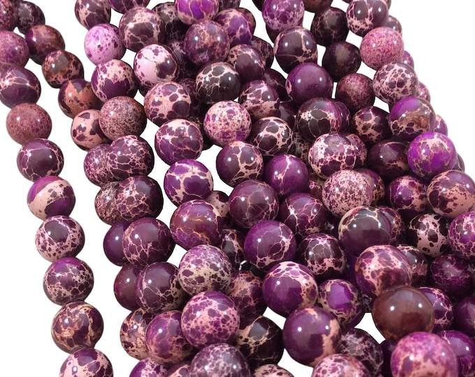 10mm Smooth Dyed Purple/Magenta Sea Sediment Jasper Round/Ball Shaped Beads - 16" Strand (Approximately 41 Beads) - Natural Aqua Terra Stone