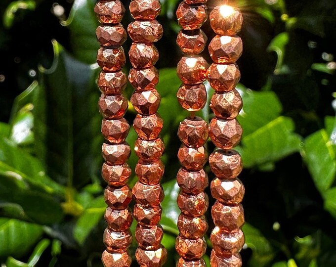 Rose Gold Plated Pyrite Rondelle Beads - 4mm Faceted