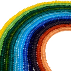 Glass Saucer Beads - Recycled Glass Saucer Shaped Beads - Sea Glass Disc Beads in Pink, Orange, Yellow, Green, Blue, Purple
