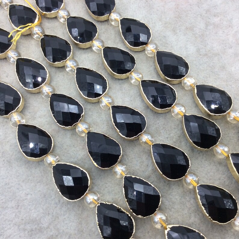 13mm x 18mm Gold Electroplated Glossy Finish Faceted Opaque Black Crystal Teardrop Glass Beads Chinese Crystal Beads