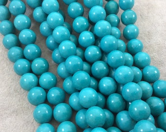 12mm Smooth Dyed Teal Blue Howlite Round/Ball Shaped Beads with 1mm Holes - Sold by 15.25" Strands (Approx. 32 Beads) - Quality Gemstone