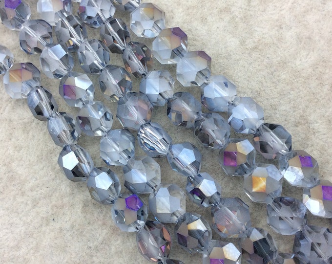 Chinese Crystal Beads | 12mm Matte And Glossy Faceted Transparent AB Clear Purple Orange Flattened Hexagon Glass Beads