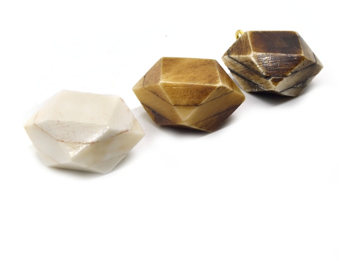 Thick Faceted Square Ox Bone Pendants | 22mm x 22mm | White and Brown Pendants