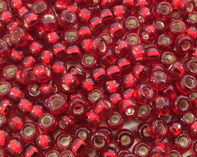 Size 6/0 Gloss Finish Silver Lined Ruby Red Genuine Miyuki Glass Seed Beads - Sold by 20 Gram Tubes (Approx. 200 Beads per Tube) - (6-9141S)