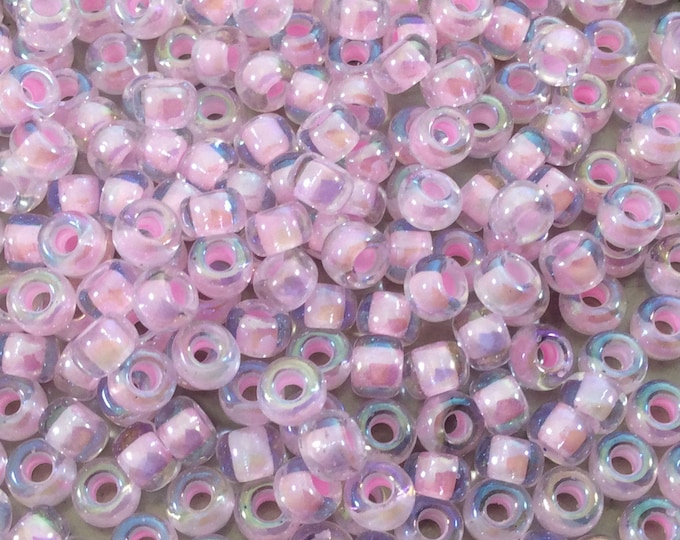 Size 6/0 Glossy AB Finish Pink Lined Clear Genuine Miyuki Glass Seed Beads - Sold by 20 Gram Tubes (Approx. 200 Beads per Tube) - (6-9272)