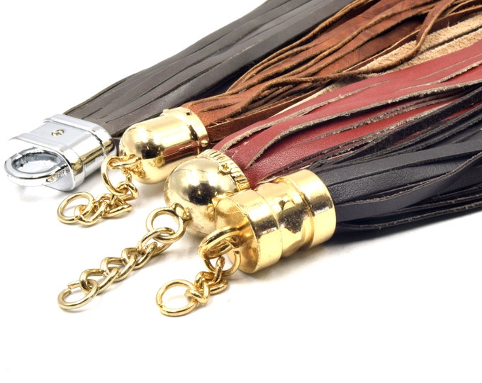 Leather Tassels | 7 inch with Attached Ring | Purse Accessories | Red, Brown, Tan - Gold and Silver Cap | Keychain Tassel