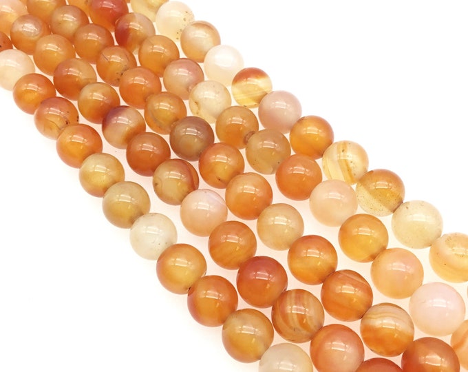 8mm Natural Assorted Carnelian Smooth Finish Round/Ball Shaped Beads with 2.5mm Holes - 7.75" Strand (Approx. 25 Beads) - LARGE HOLE BEADS