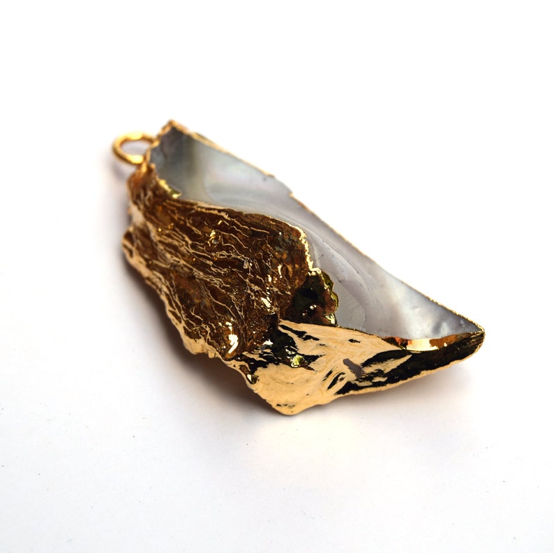 20mm x 40mm OOAK Gold Electroplated Mother of Pearl Freeform Shaped Focal Pendant