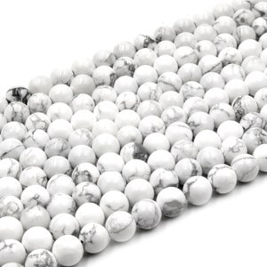 White Howlite Beads | Glossy Round Natural Howlite Beads | 6mm 8mm 10mm | Loose Gemstone Beads