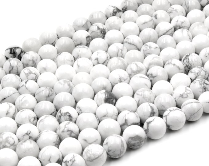 White Howlite Beads | Glossy Round Natural Howlite Beads | 6mm 8mm 10mm | Loose Gemstone Beads