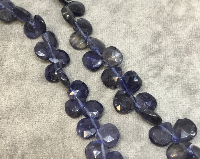 7-8mm x 7-8mm Faceted Heart/Teardrop Shaped Dark Iolite Beads - 9" Strand ( ~47 Beads) - High Quality Hand-Cut Semi-Precious Gemstone