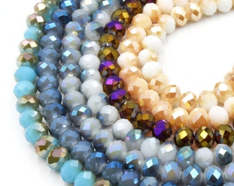 Chinese Crystal Beads | 10mm Faceted Bi-color AB Rondelle Shaped Crystal Beads | Blue Purple White Gray Available